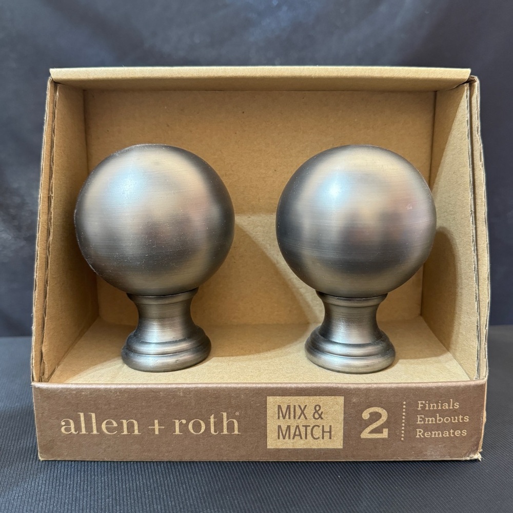 Allen and Roth Set Drapery Curtain Rod Finials Square Fits Up to 1" Rod